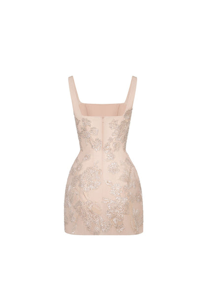 FITTED NUDE MINI DRESS WITH BOWS
