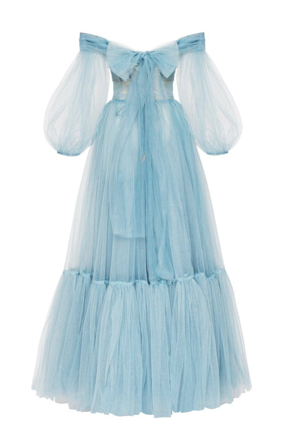 OCEAN WAVE SHEER SLEEVES MAXI TULLE DRESS
