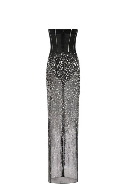CRYSTAL-COVERED FABULOUS BLACK MAXI DRESS