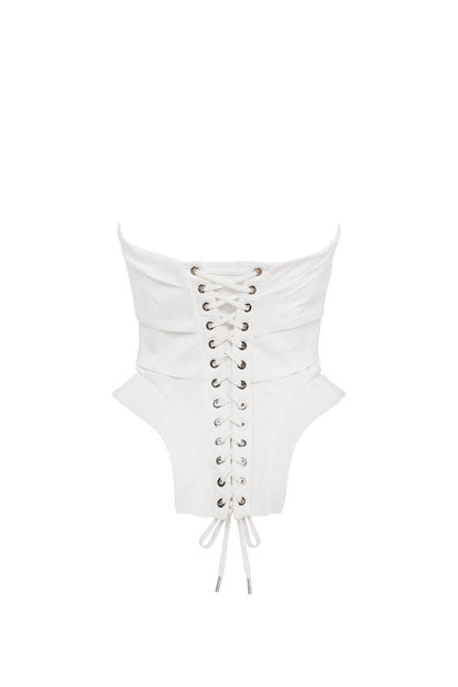 SLEEVELESS WHITE CORSET WITH DETACHABLE BOW, PARISIENNE