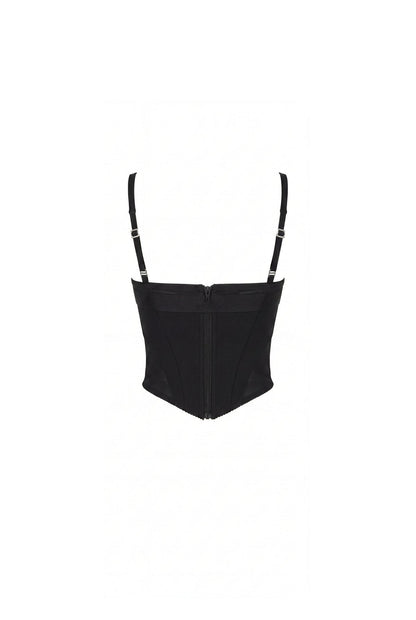 BLACK CORSET WITH DEEP V-NECKLINE