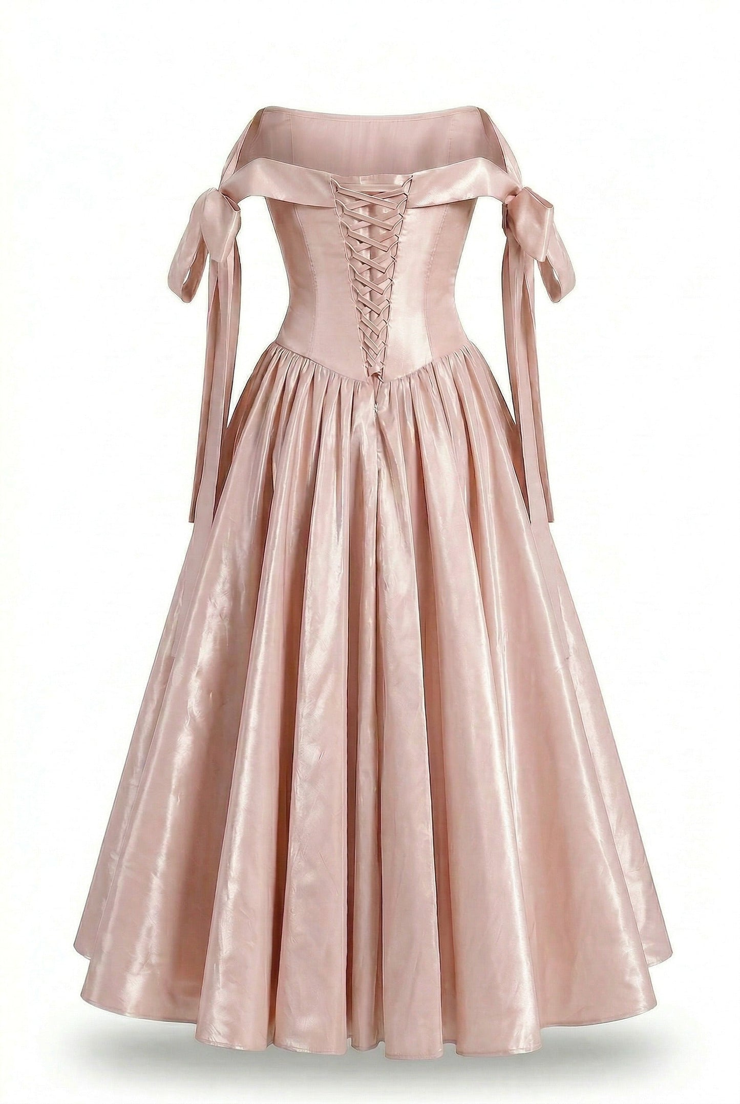 MISTY ROSE TAFFETA CORSET MIDI DRESS