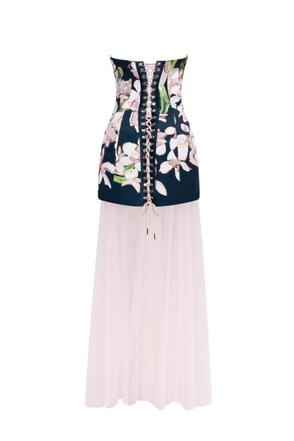2-IN-1 FLORAL MINI DRESS WITH A DETACHABLE CANDY PINK SHEER UNDERSKIRT