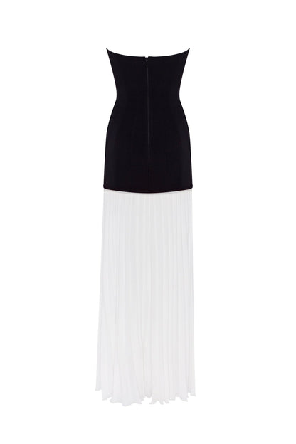 BLACK&WHITE DRESS WITH A PLEATED SKIRT, PARISIENNE