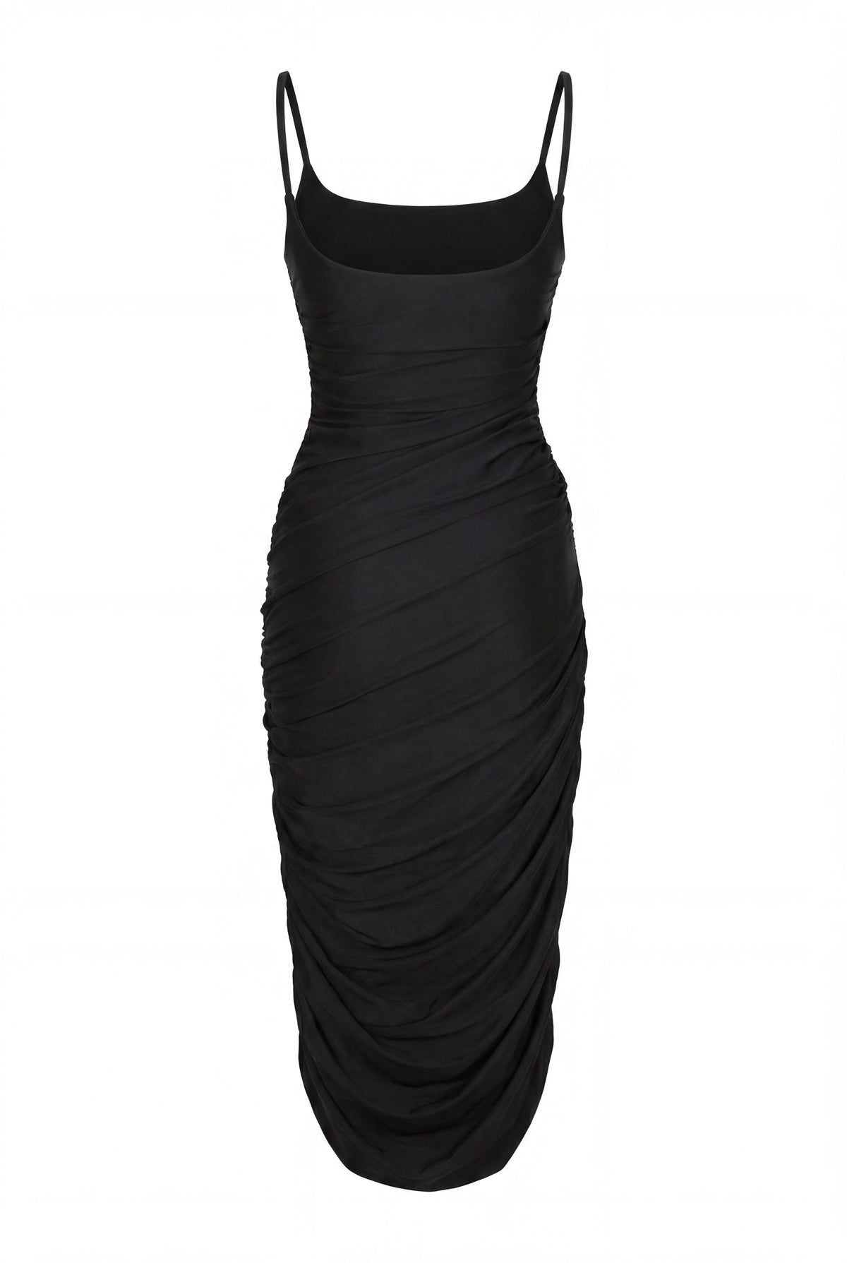 BLACK DRAPED MIDI DRESS