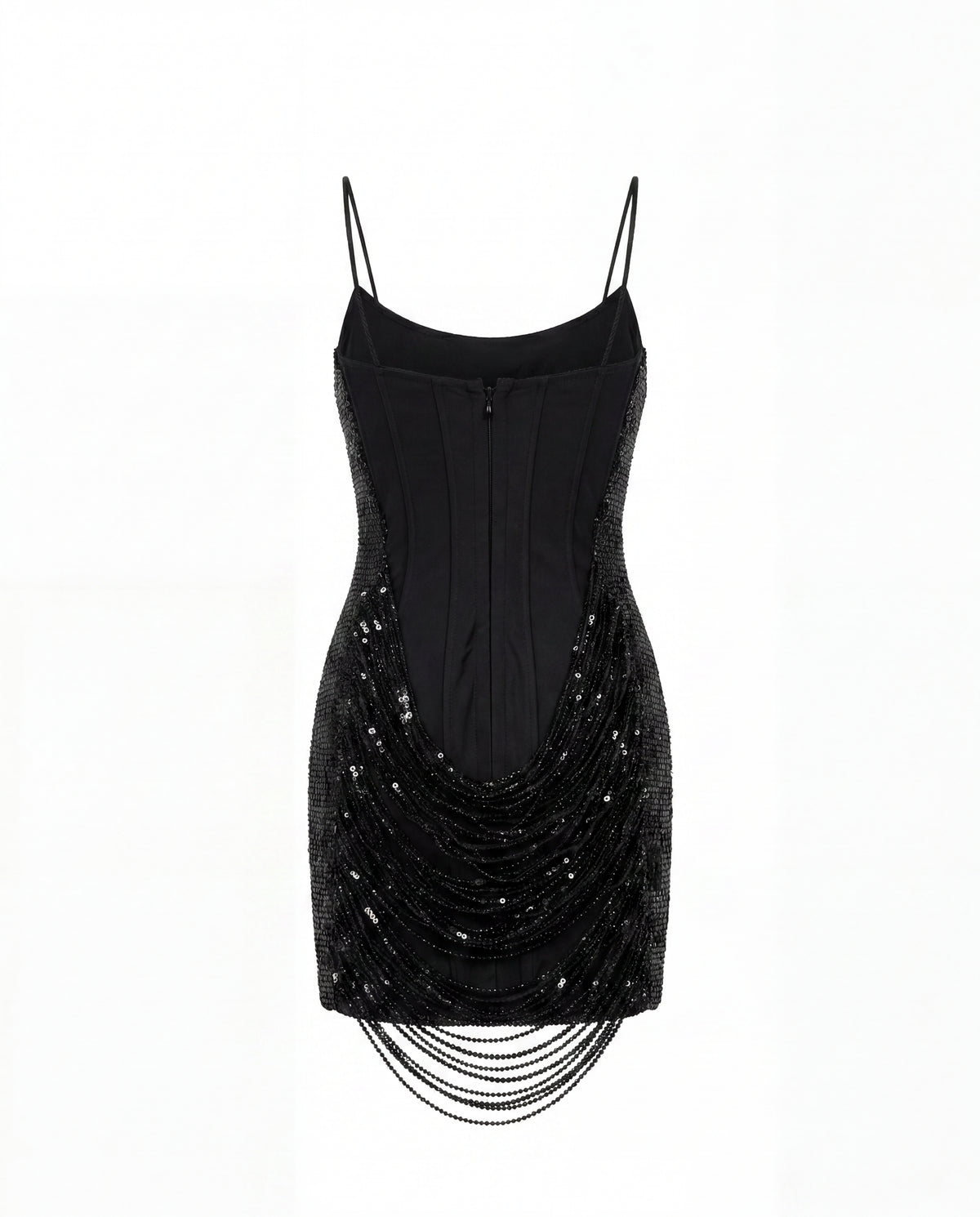BLACK CORSET MINI DRESS WITH SEQUINS