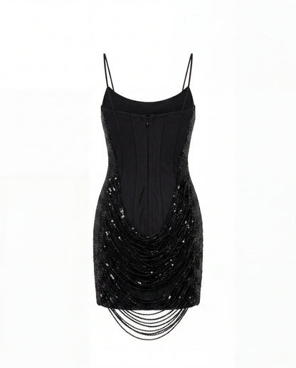 BLACK CORSET MINI DRESS WITH SEQUINS