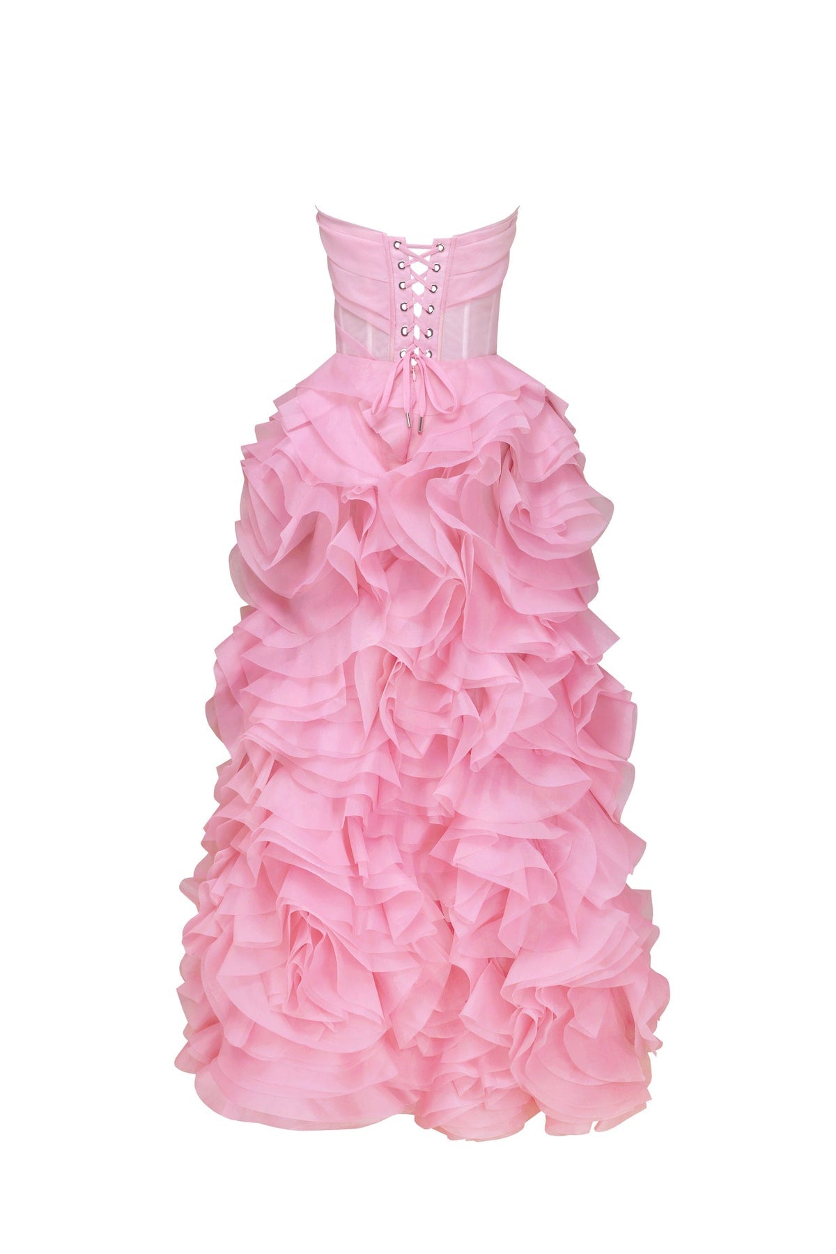 VOLUMINOUS ROSE APPLIQUES PINK MAXI DRESS, GARDEN OF EDEN