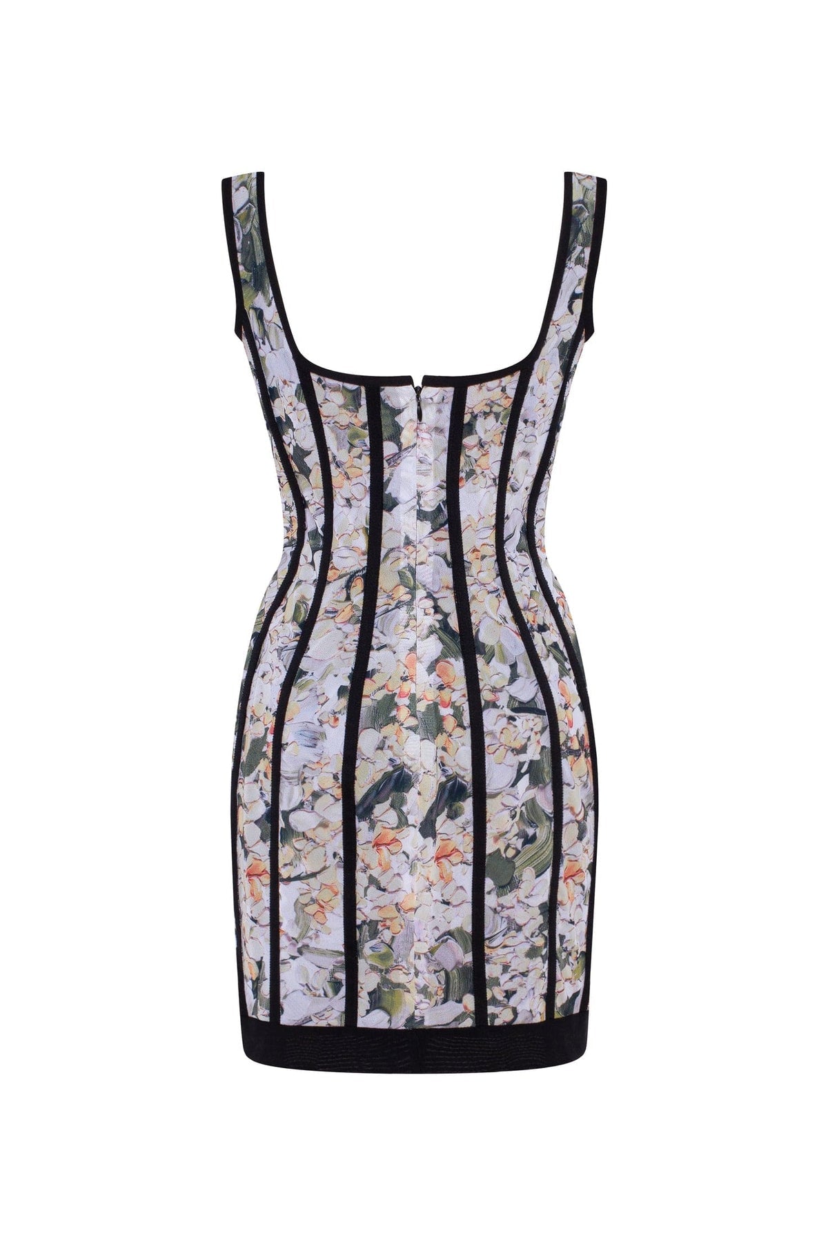 ALLURING FLORAL MINI DRESS WITH BOLD LACE-UP HOOK CLOSURE