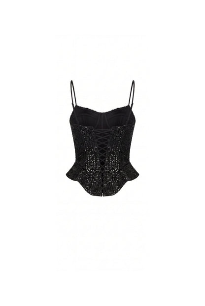 BLACK SATIN CORSET WITH LACE