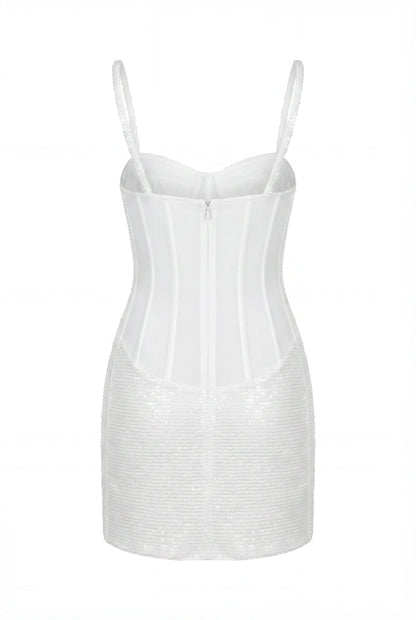 IVORY CORSET MINI DRESS WITH SEQUINS