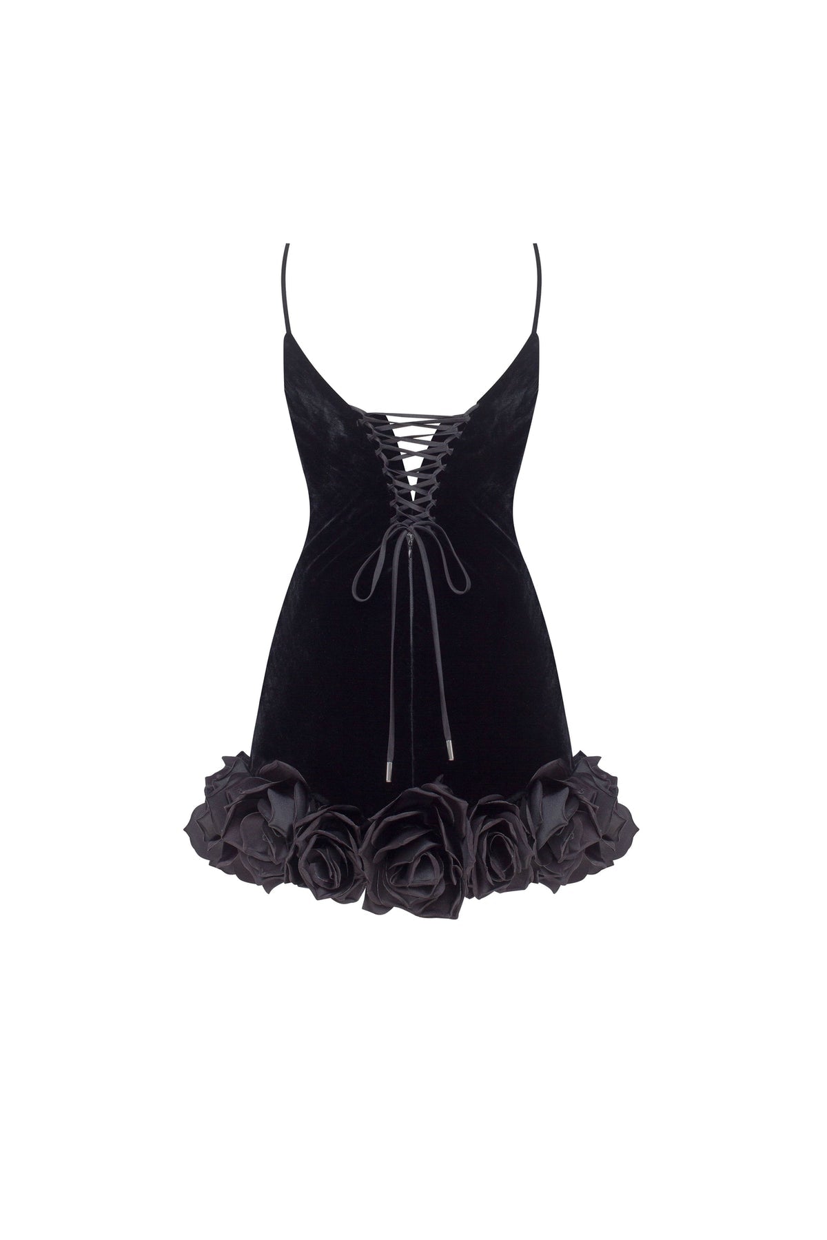 BLACK VELVET MINI DRESS WITH 3D FLOWERS