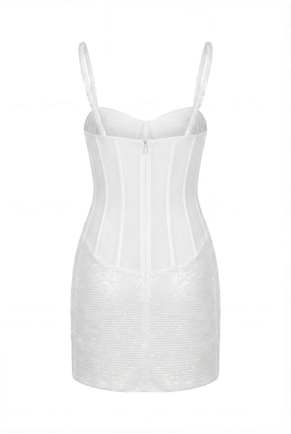 IVORY CORSET MINI DRESS WITH SEQUINS