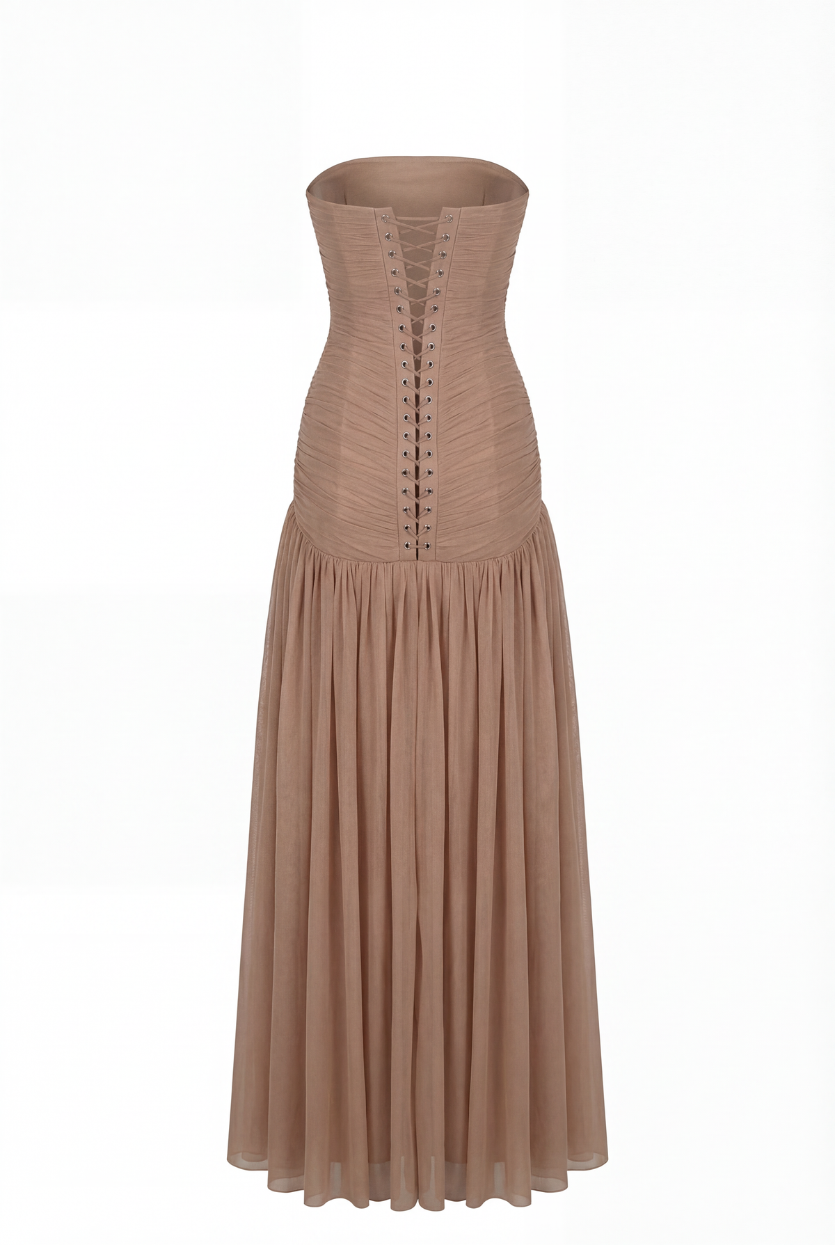 MAXI DRESS IN ITALIAN MESH WITH CORSET BODICE