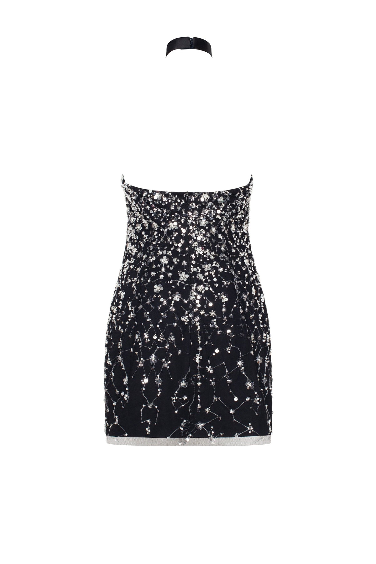 STRIKING HALTERNECK CRYSTAL-EMBELLISHED MINI DRESS, XO XO