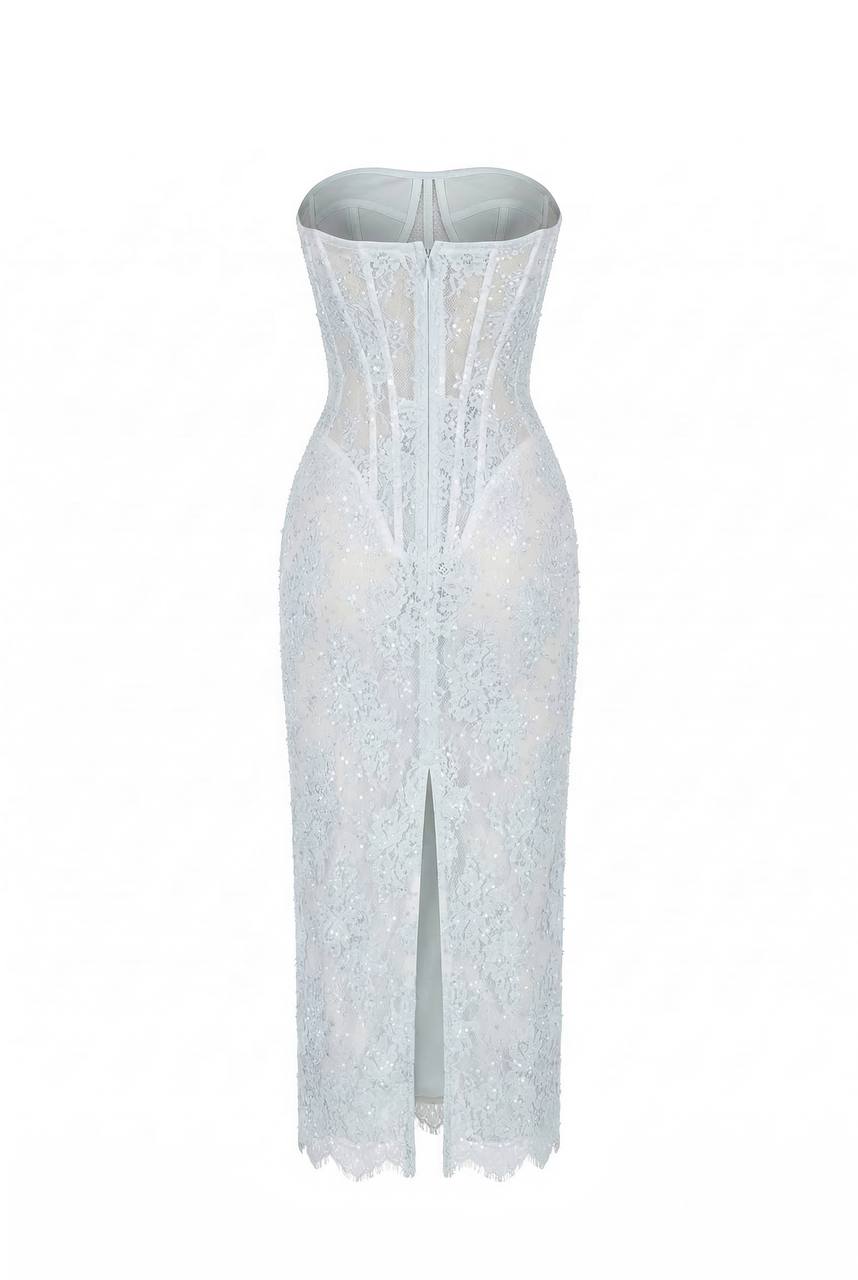 BEADED LACE CORSET DRESS
