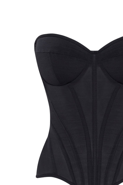 SMART HEART-SHAPED LOW-WAIST BLACK FITTED CORSET, MIDNIGHT WALK