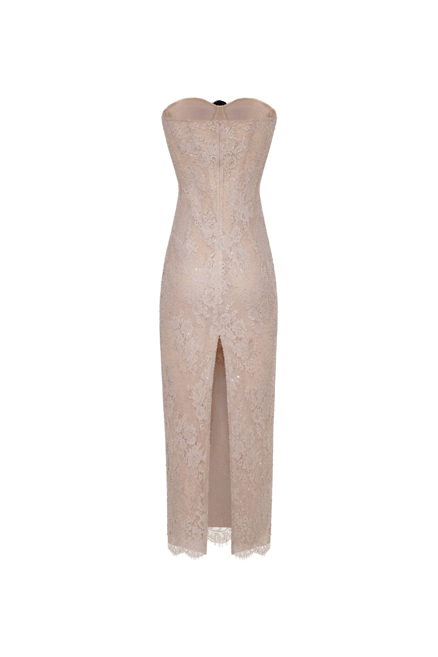 NUDE LACE CORSET MAXI DRESS