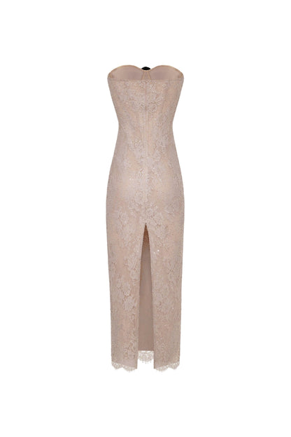 NUDE LACE CORSET MAXI DRESS