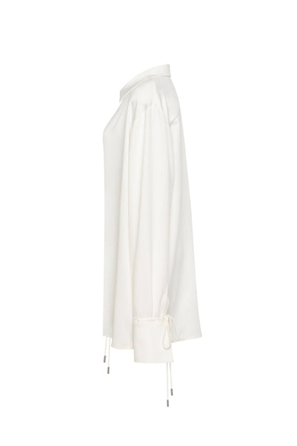 FRONT-TIE SATIN BLOUSE IN WHITE, XO XO