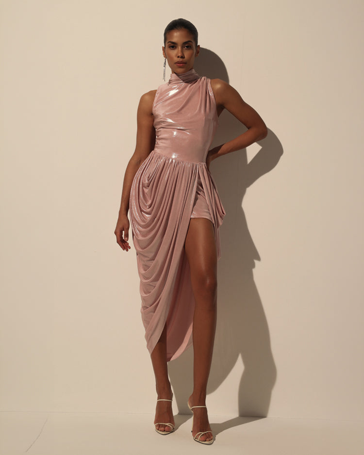 DRESS WITH HALTER NECK AND WET EFFECT