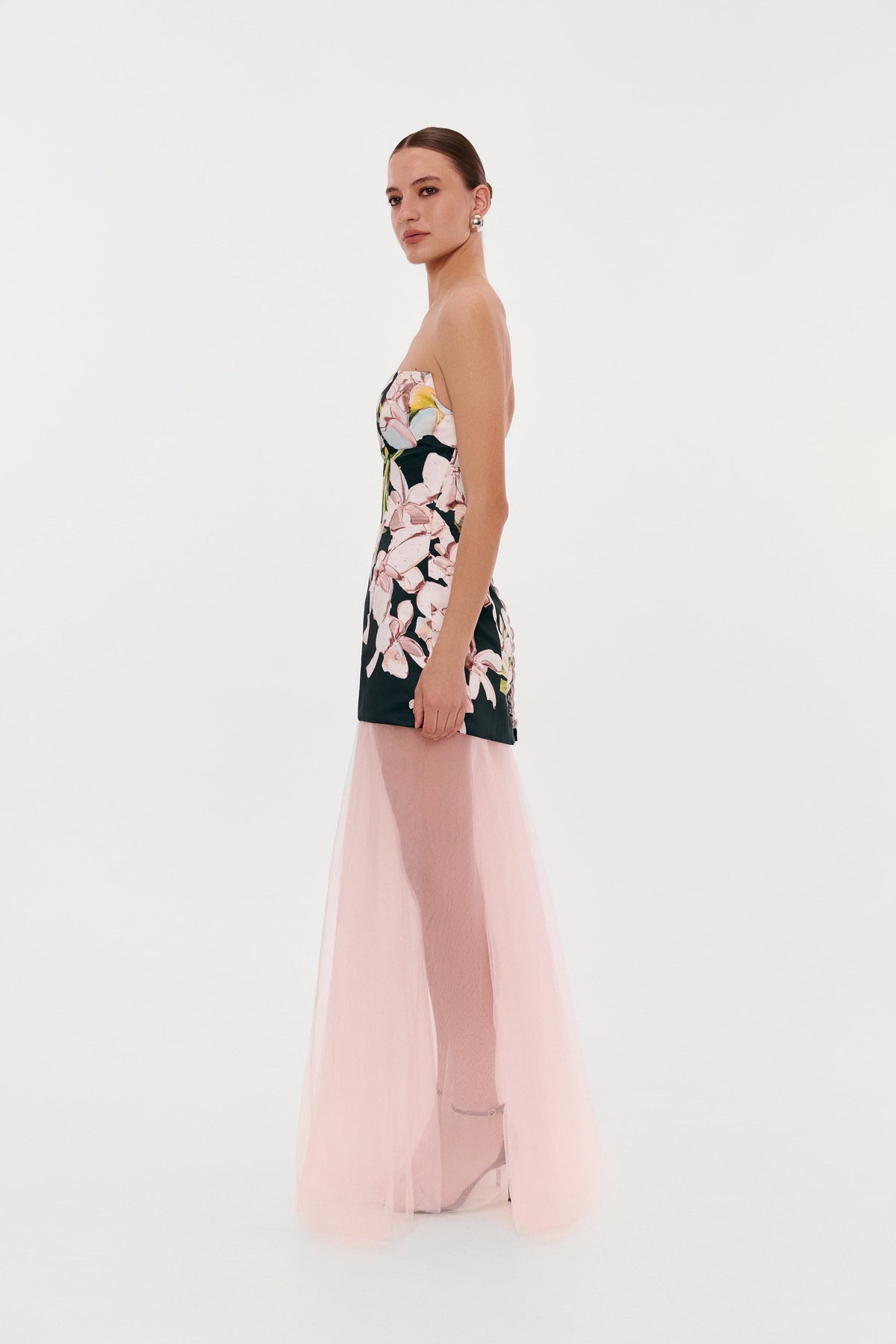 2-IN-1 FLORAL MINI DRESS WITH A DETACHABLE CANDY PINK SHEER UNDERSKIRT