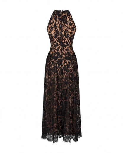 BLACK CHANTILLY LACE MAXI DRESS