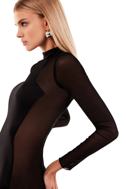 SHOWSTOPPER BLACK DRESS WITH SEMI-TRANSPARENT INSERTS
