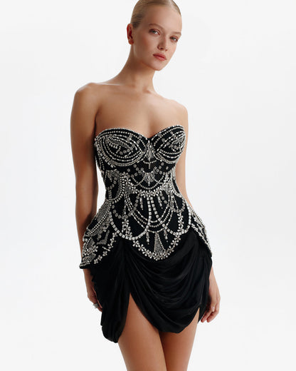 CRYSTAL-COVERED BLACK CORSET