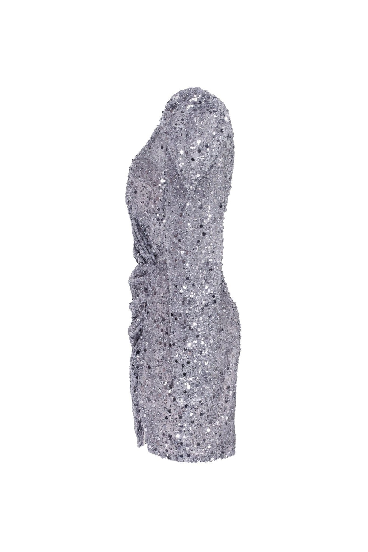 SILVER METALLIC LONG-SLEEVE SEQUINED MINI DRESS