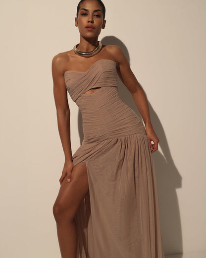 MAXI DRESS IN ITALIAN MESH WITH CORSET BODICE