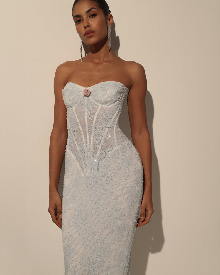 BEADED LACE CORSET DRESS