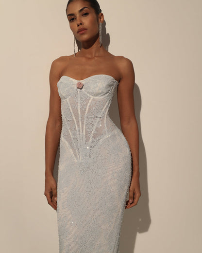 BEADED LACE CORSET DRESS