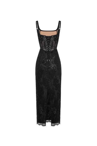 Black lace sequinned dress
