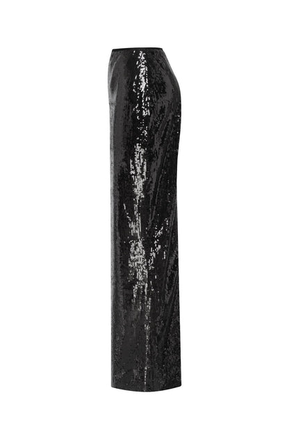 DRAMATIC FITTED SEQUINED BLACK MAXI SKIRT, MIDNIGHT WALK