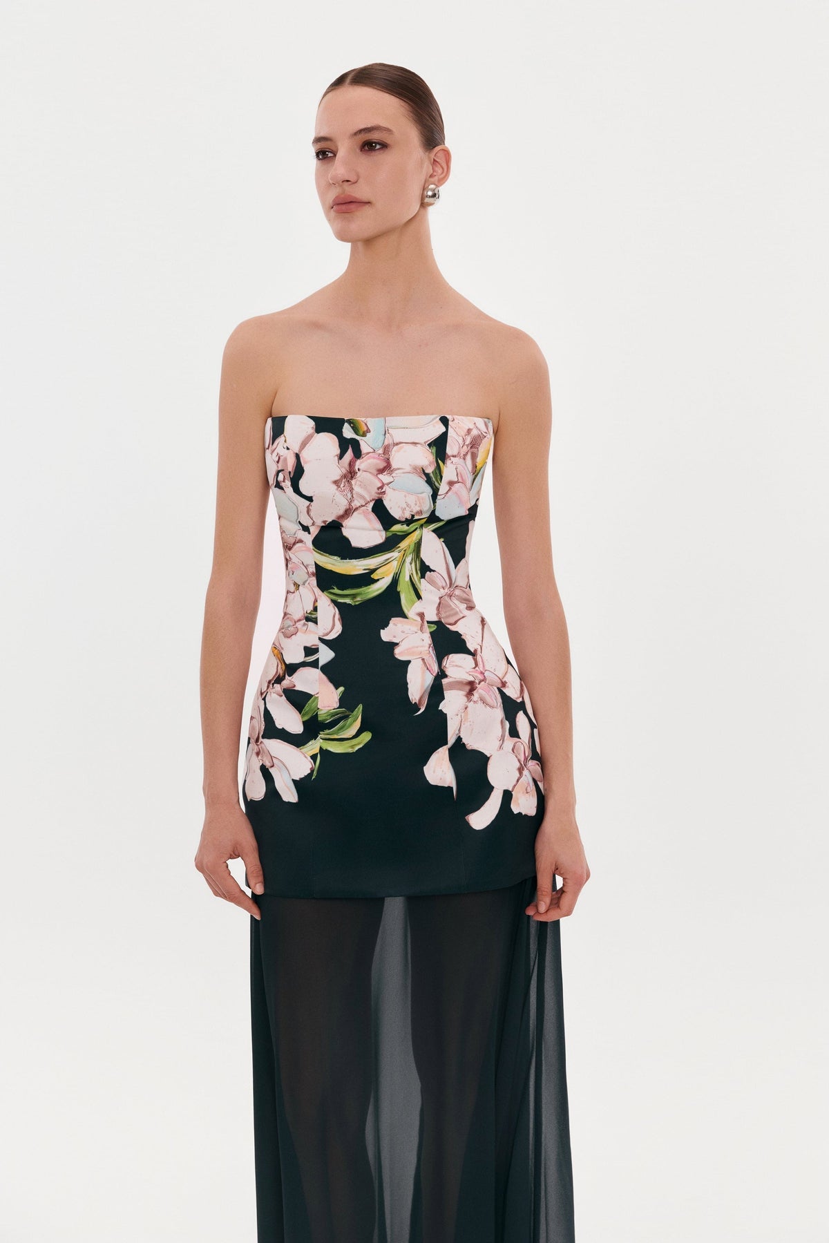 2-IN-1 FLORAL MINI WITH A DETACHABLE DEEP OCEAN GREEN UNDERSKIRT