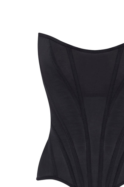 CHIC LOW-WAIST BLACK FITTED CORSET, MIDNIGHT WALK