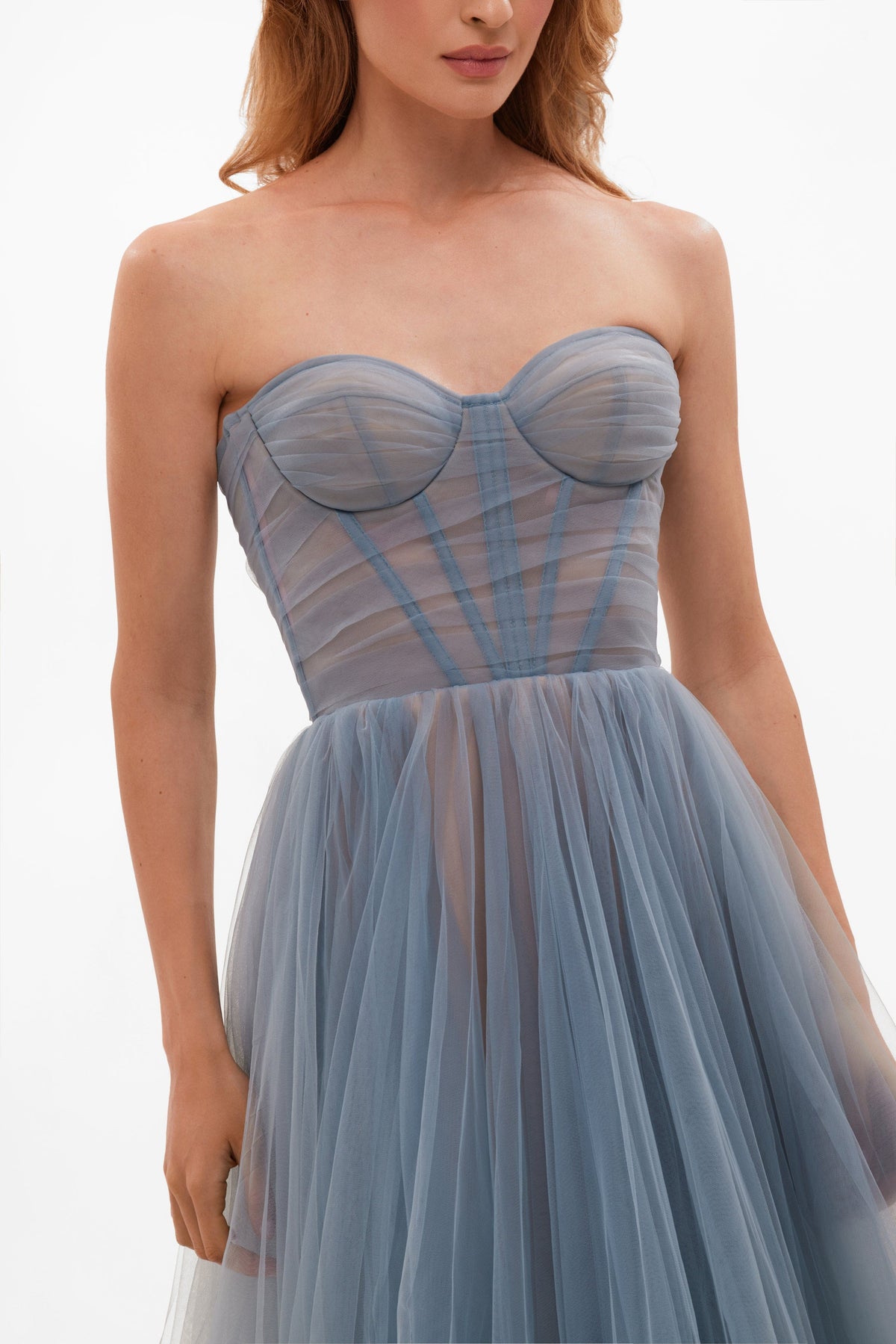 OCEAN WAVE SHEER SLEEVES MAXI TULLE DRESS