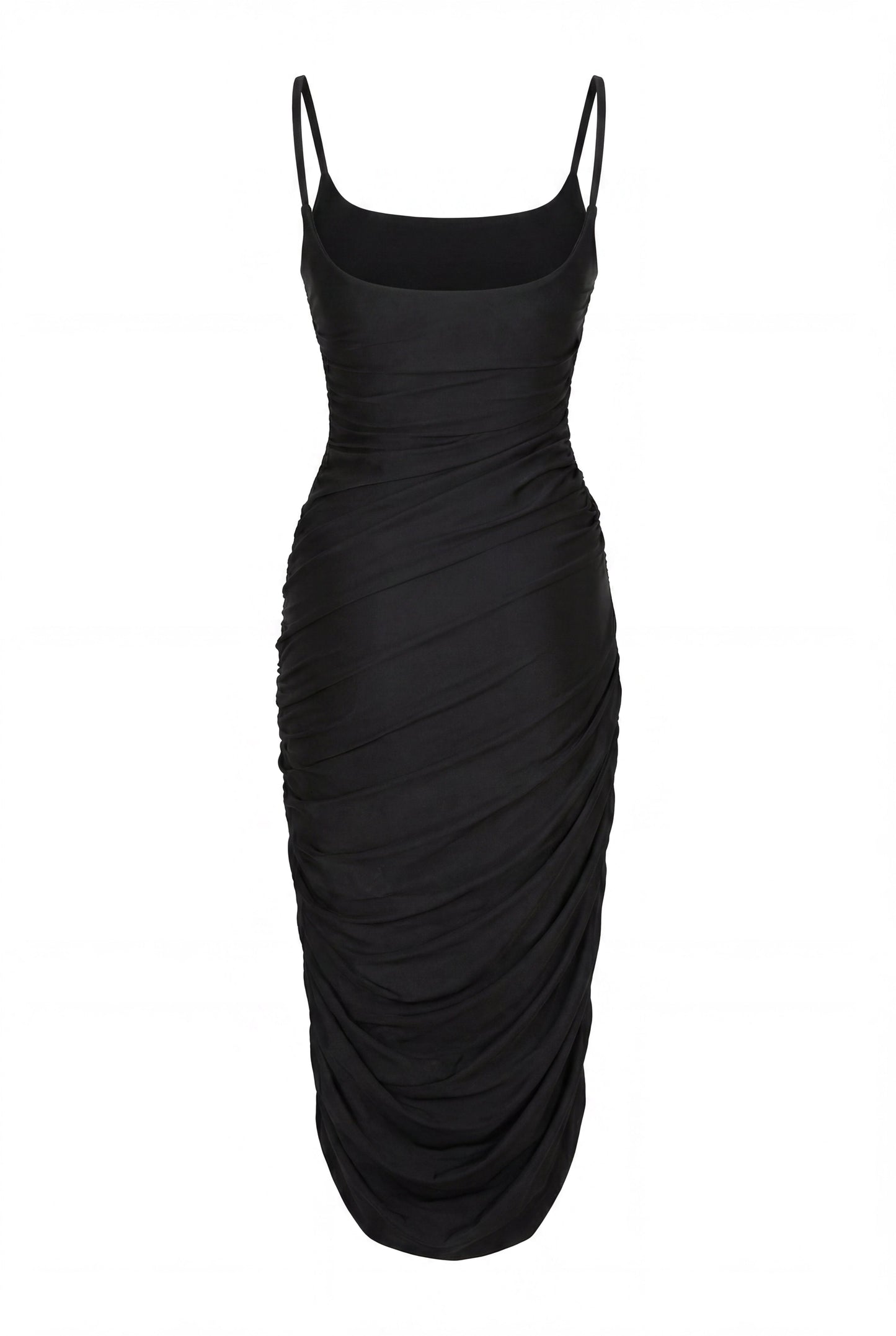 BLACK DRAPED MIDI DRESS