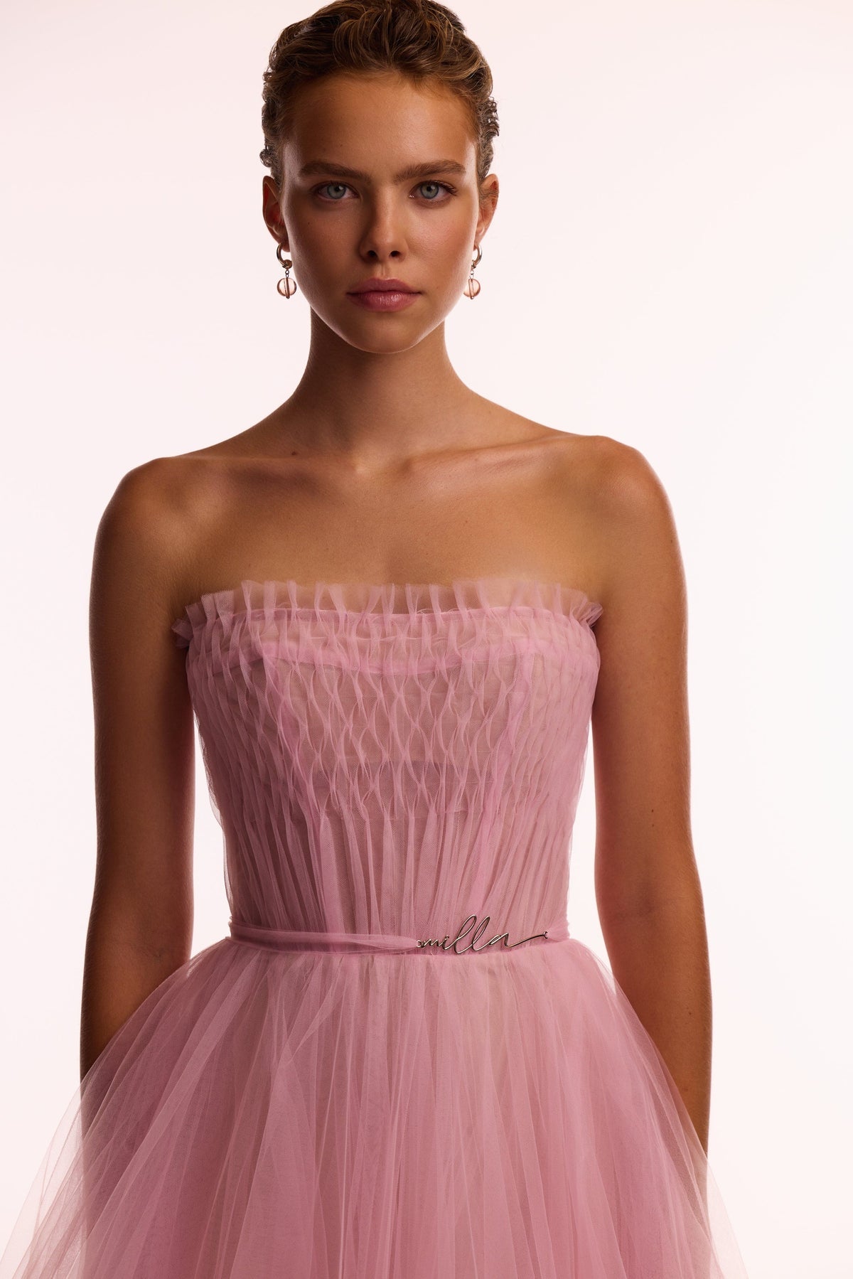 AIRY TULLE MAXI DRESS IN BARBIE PINK