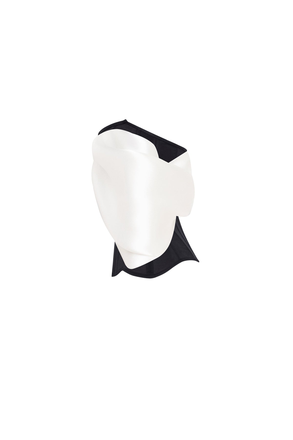 SOPHISTICATED BLACK FITTED CORSET WITH WHITE SATIN OFF-THE-SHOULDER SLEEVES, MIDNIGHT WALK