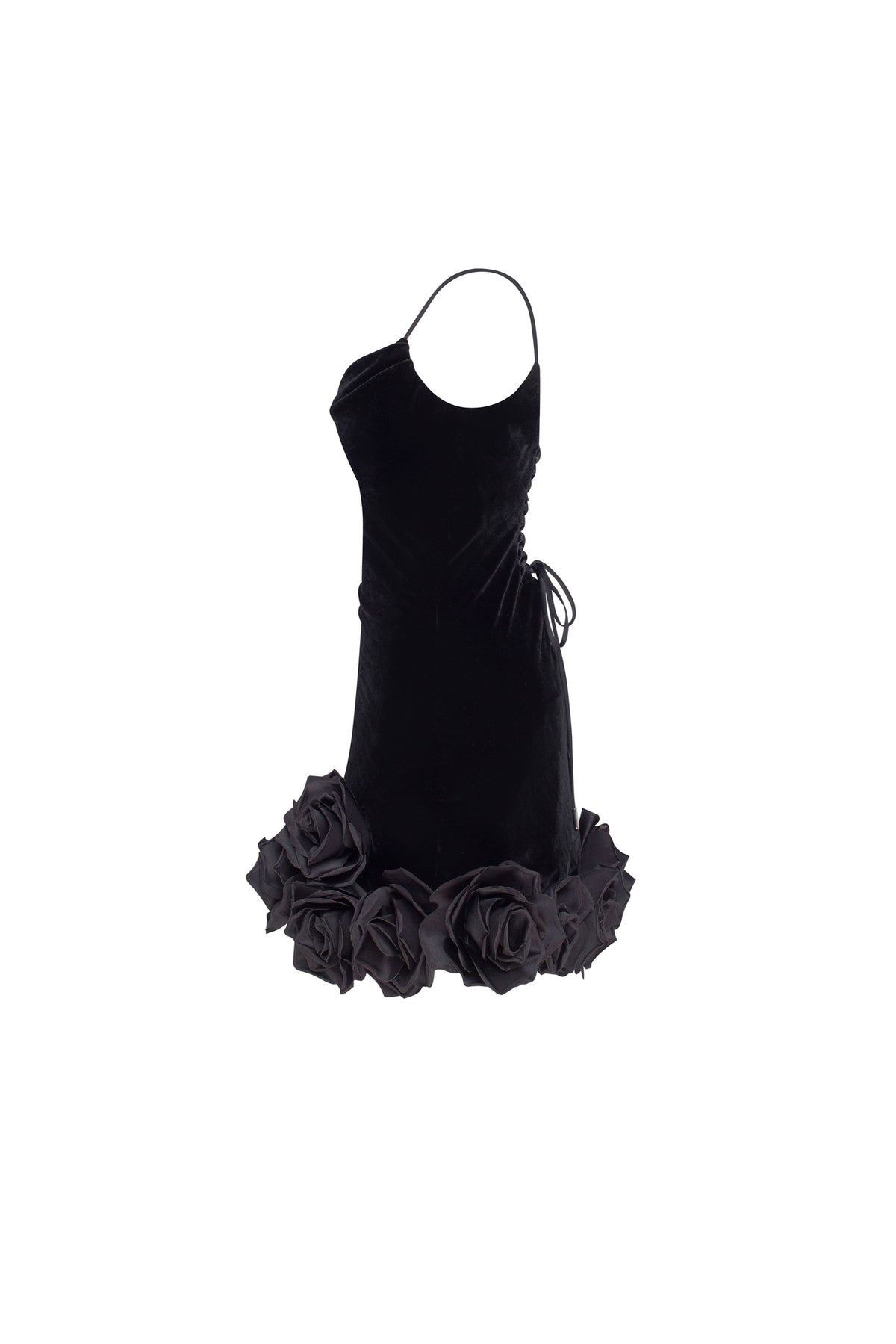 BLACK VELVET MINI DRESS WITH 3D FLOWERS