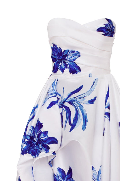 WONDERFUL WHITE A-LINE MAXI DRESS WITH BLUE FLOWERS, GLOW-UP