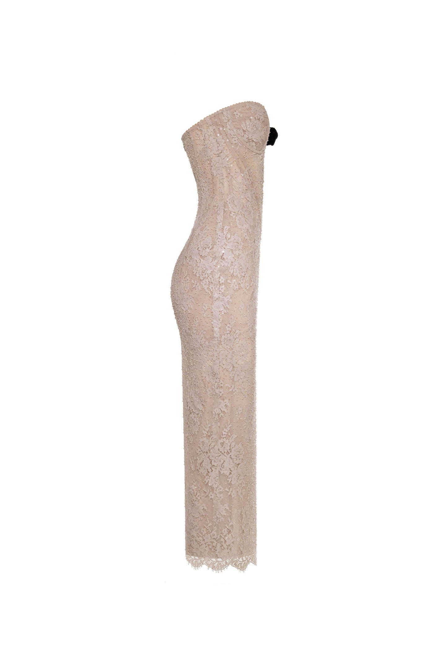 NUDE LACE CORSET MAXI DRESS