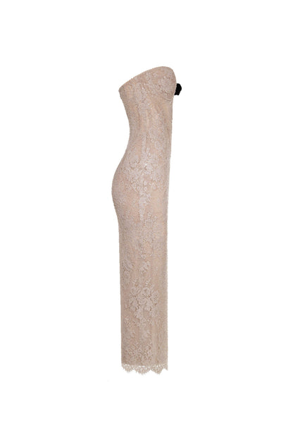 NUDE LACE CORSET MAXI DRESS