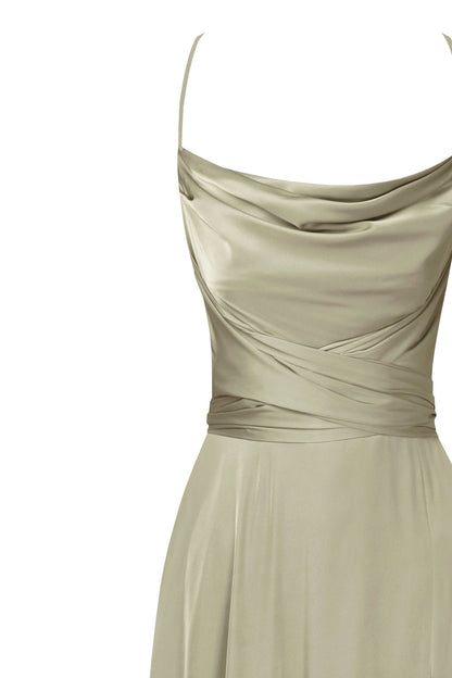 BOUDOIR OLIVE SILK SLIP DRESS
