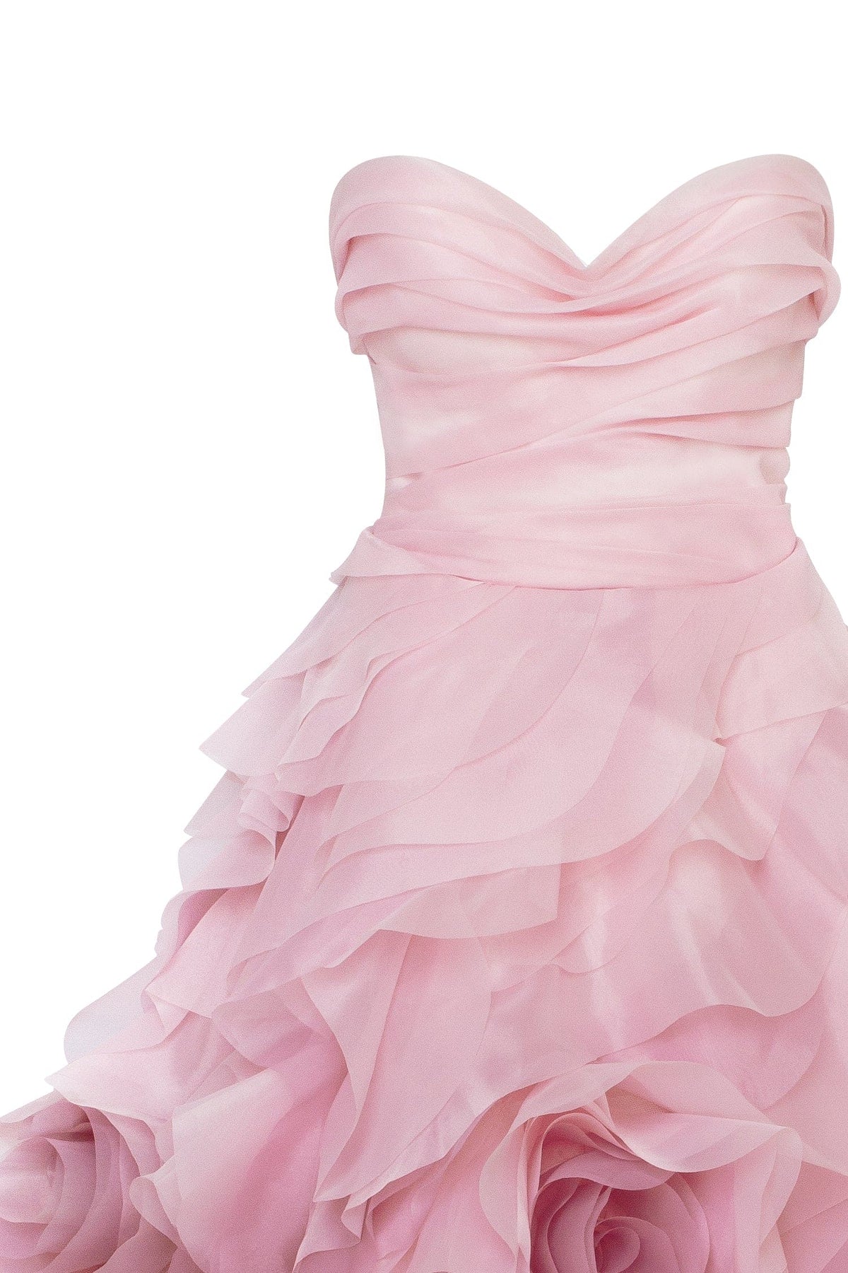 DRAMATIC FLOWERED ORGANZA MIDI DRESS IN MISTY ROSE, GLOW-UP