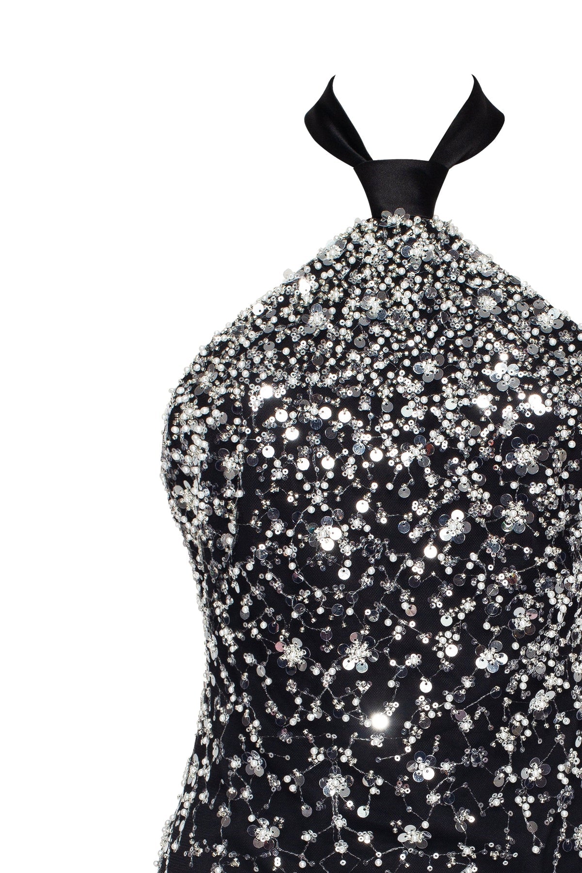 STRIKING HALTERNECK CRYSTAL-EMBELLISHED MINI DRESS, XO XO