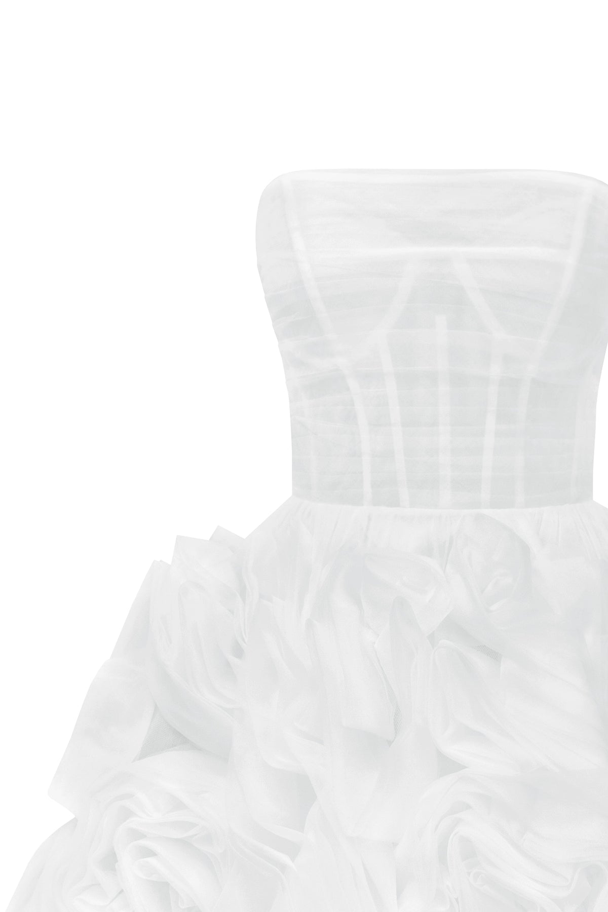 DRAMATICALLY FLOWERED TULLE DRESS IN WHITE