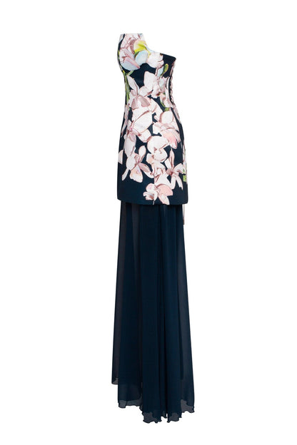 2-IN-1 FLORAL MINI WITH A DETACHABLE DEEP OCEAN GREEN UNDERSKIRT